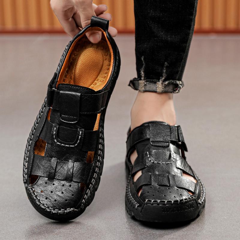 Męskie sandały w stylu vintage, skórzane, outdoorowe, męskie buty letnie, nowy rozmiar, męskie sandały, modne, szybkoschnące, do brodzenia, buty wodne, plażowe, płaskie