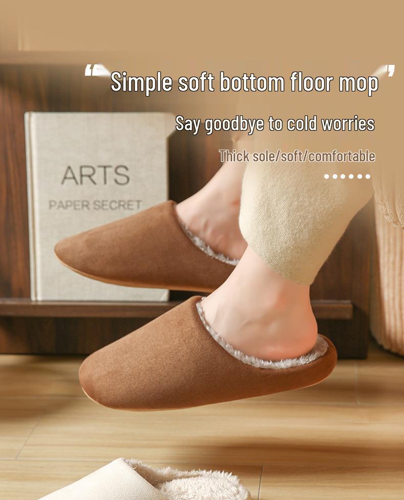 In Stock: Soft Suede Cotton Slippers - Silent Home Comfort, Velvet Lined for Men & Women, Japanese and Korean Style