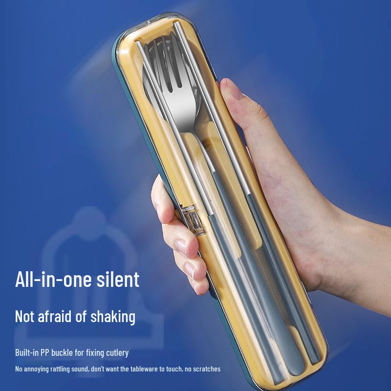 In-Stock Stainless Steel Portable Cutlery Set: Travel Flip-Top Case with Fork, Spoon, and Chopsticks