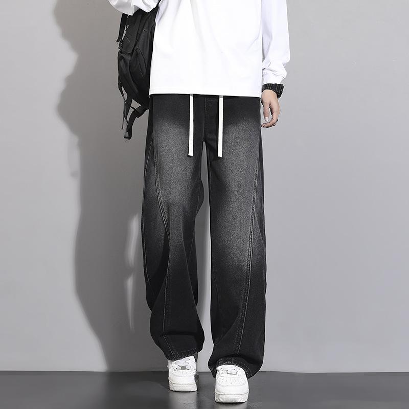 Spring and Summer Men's Wide-leg Jeans 2026 New Slim Straight Wide-leg Youth Curved Pants Trendy
