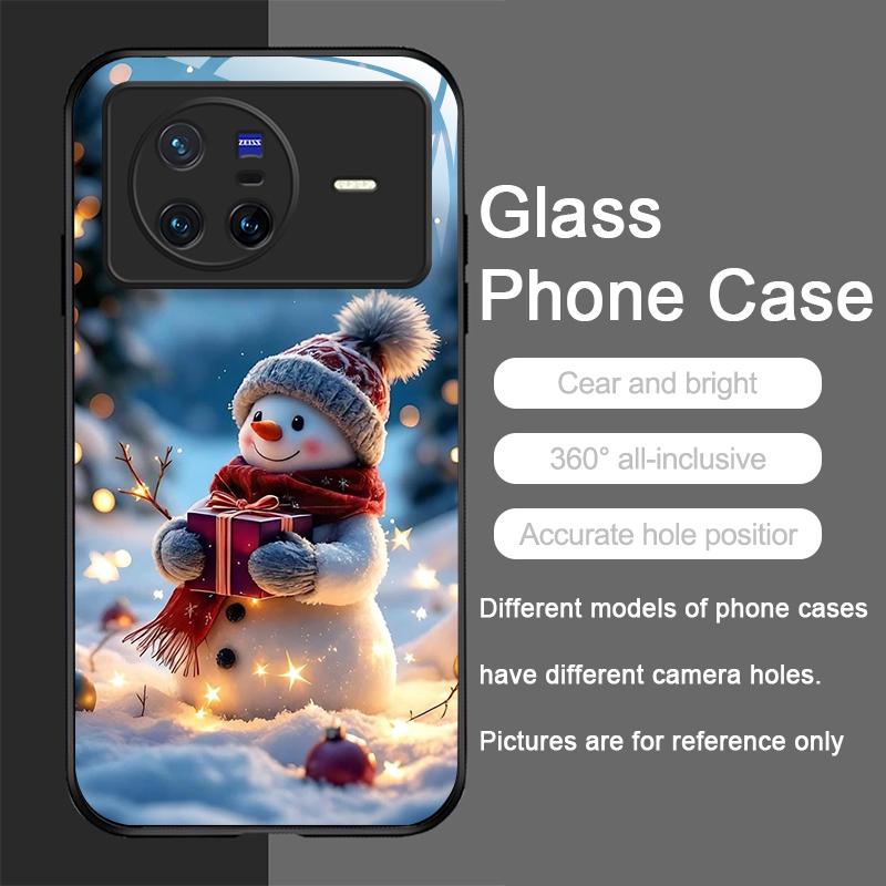 Cute Winter Christmas Snowman Pattern Tempered Glass Phone Case for OPPO Reno 13F 12 11 10 ProPlus Find X8 X3 Lite A94 A58 Cover