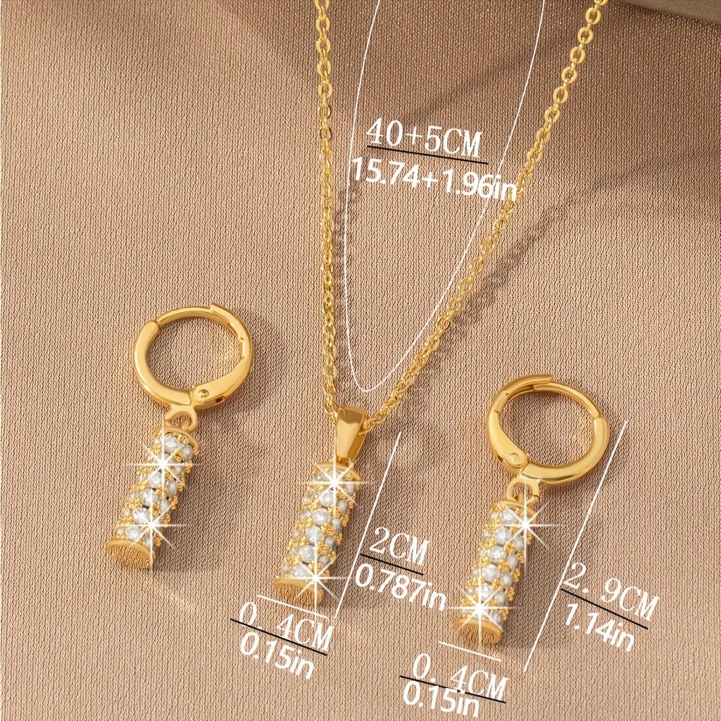 Luxurious and Elegant Cylindrical Pendant Earrings and Necklace Set, Elegant and Grand Women's Water Drop Clavicle Chain, Bridal Wedding Jewelry