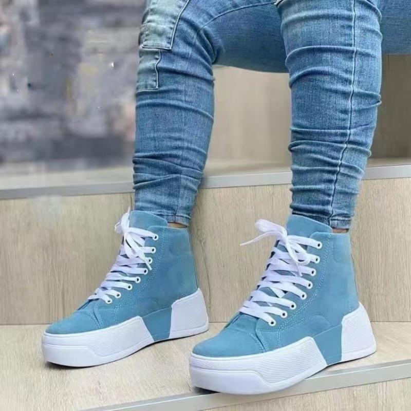 New Women Boots Ladies Chunky Heel Platform Round Toe Shoes Suede Woman Ankle Boots Jeans Casual High-top Sneakers Women's Shoes