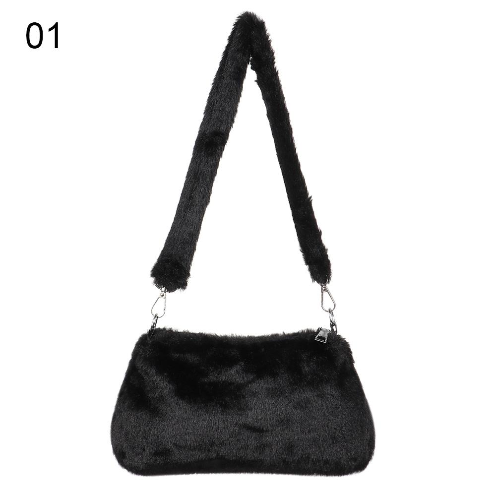 Women Leopard Print Plush Shoulder Bag Fashion Casual Underarm Crossbody Messenger Purse