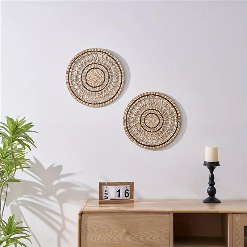 2025 Trend Woven Wall Decorative Round Handcrafted Rattan Wicker Hanging Plate Basket Home Decoration