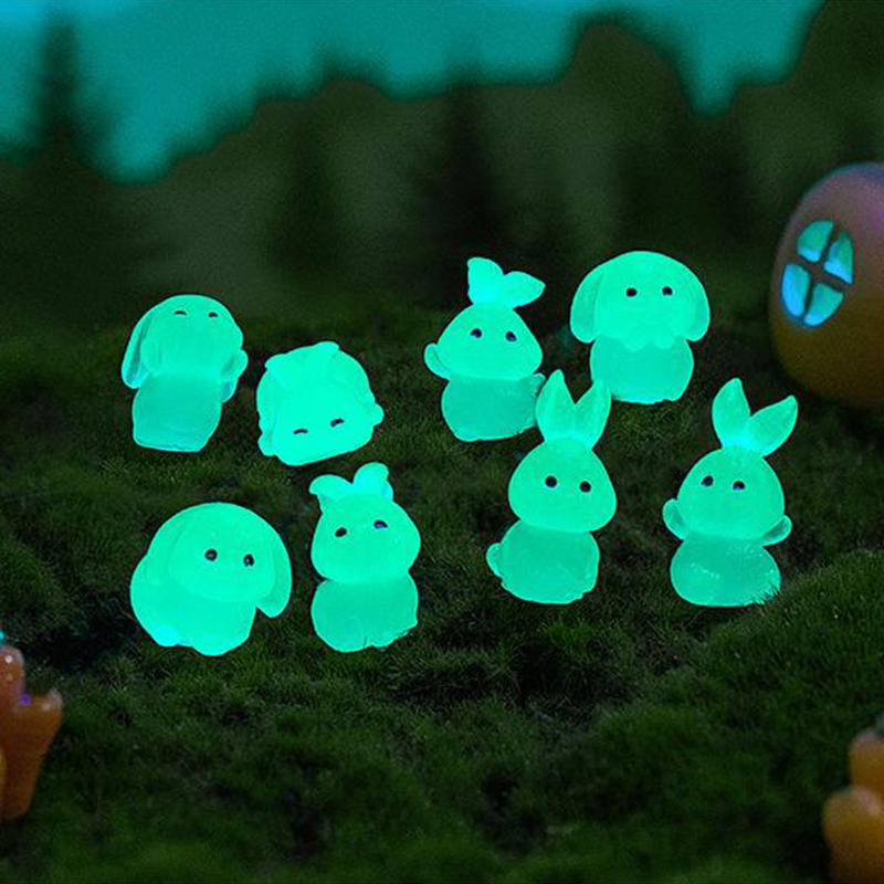 8Pcs Luminous Rabbit Miniature Figurines Fairy Garden Decoration 8 Postures Cute Bunny Home Decor Glow At Night Desk Ornaments