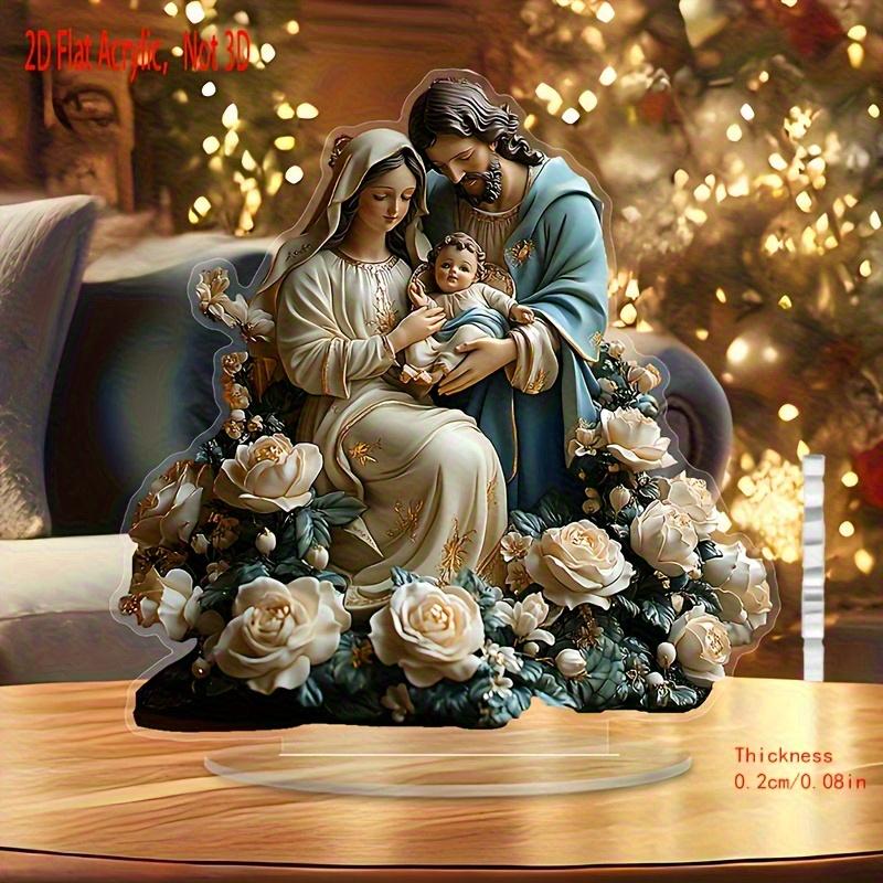 2D Flat Nativity Scene Acrylic Desktop Decoration, Flower, Home Decor Plaque Hanging Wall Art Decorative Garden Decoration for Room Door Signs Hanging