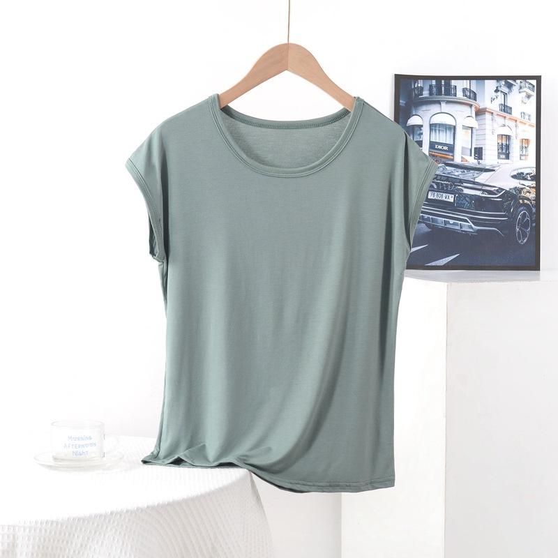 

Футболка большого размера для женщин с круглым вырезом, свободная футболка из модала, однотонные простые футболки, топы XL–8XL, нижние футболки, все подходят 8XL светло-зеленый