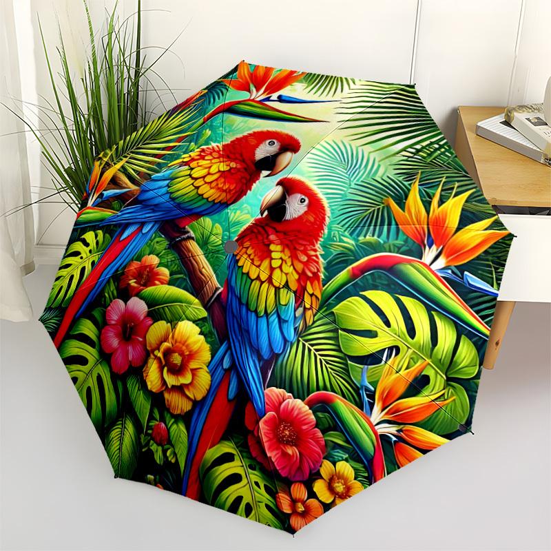 1pc Parrot Automatic Folding Umbrella, Lightweight Retractable Compact Travel Umbrella, 8-Rib Sturdy Frame038