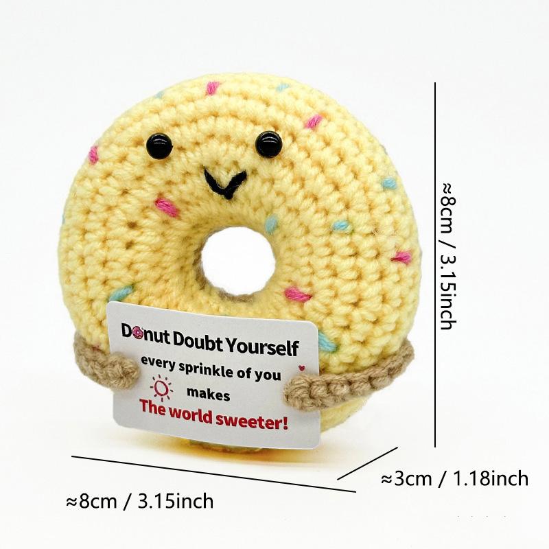 Positive Energy Doughnut Hug Pocket Mini Handmade Knitting Doughnut Doll With Card Funny Christams Gift Home Room Decoration