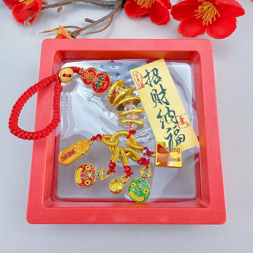 Ancient Gold Sand Cloisonné Enamel Keychains: Stylish Couple Pendants & Lucky Charms for Mobile Phones.