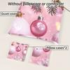 3pcs Pink Christmas Baubles Duvet Cover Set - Festive Holiday Design with Golden Balls & Snowflakes, Breathable Polyester