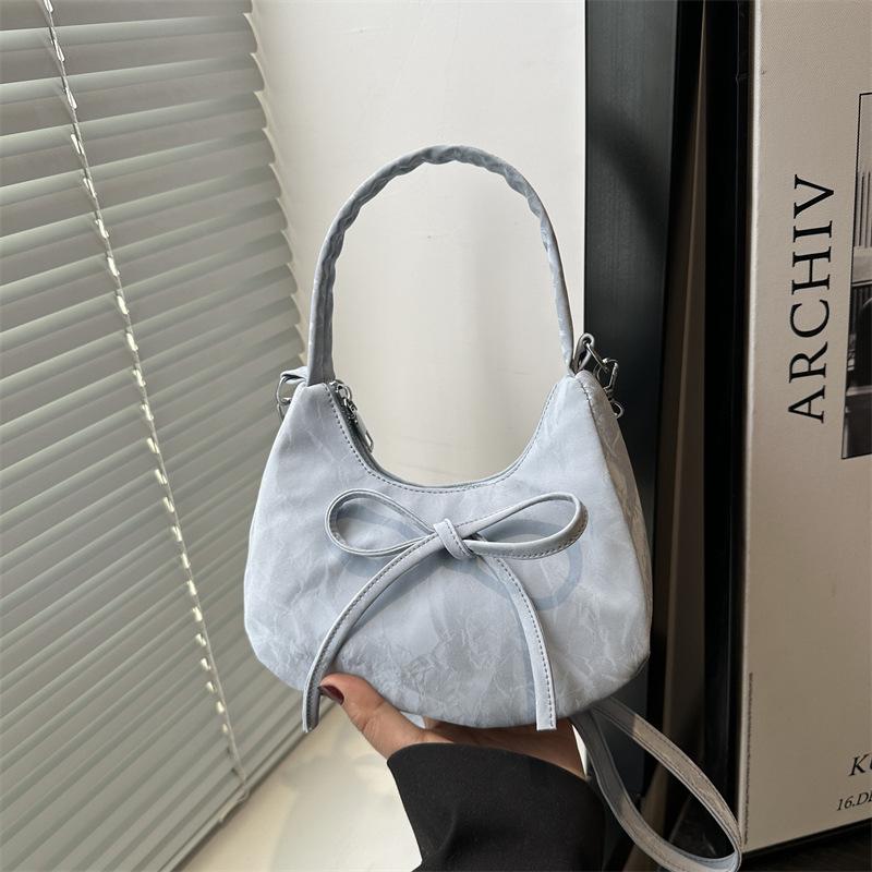 Simple Solid Color Bow Portable Dumpling Bag Women's 2025 Summer New Casual Fashion Versatile Underarm Shoulder Bag