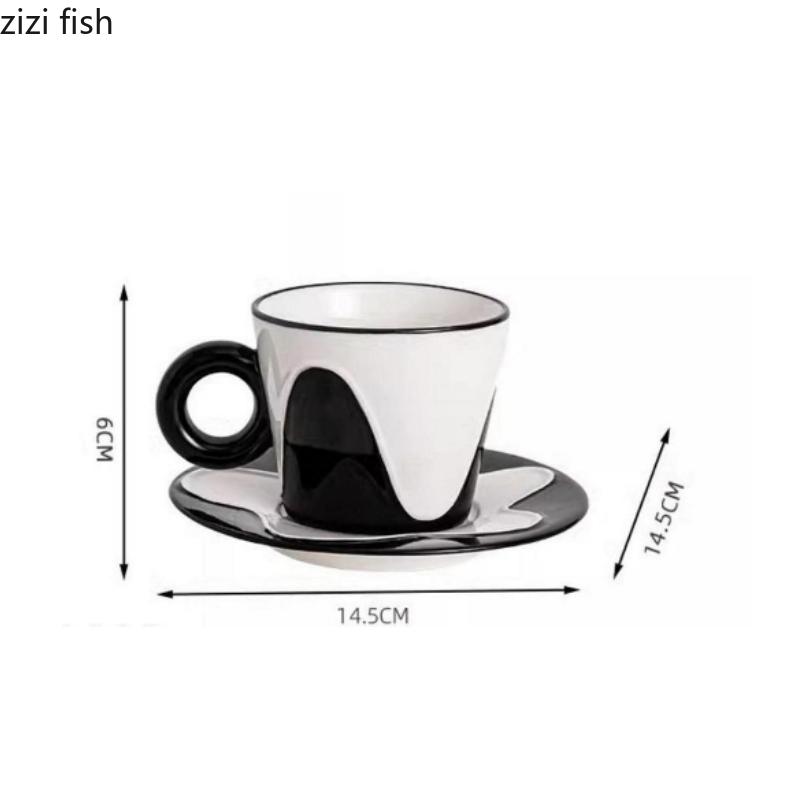 Black and White Wavy Ceramic Mug Coffee Cup and Dish Set Afternoon Tea Cups Breakfast Cups Milk Mug Water Cup Juice Mugs Teacup
