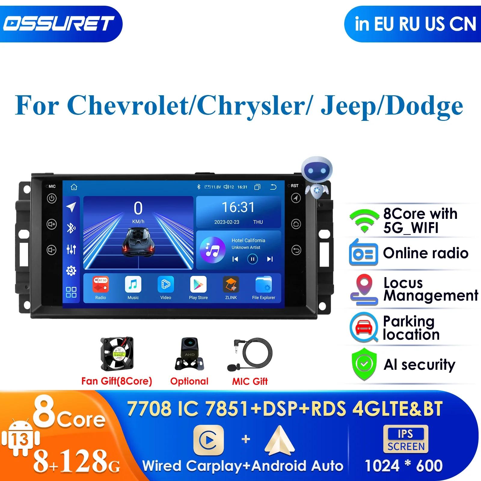 Lettore Video Ossuret da 7 Pollici per Jeep Grand Cherokee Dodge Chrysler Wrangler Navigazione GPS Intelligente RDS Radio per Auto 2Din Android 13 Mul