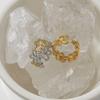 Hollow Floral Open Cuff Ring Stainless Steel 18K Gold Plated Dainty CZ Statement Ring for Women Gift