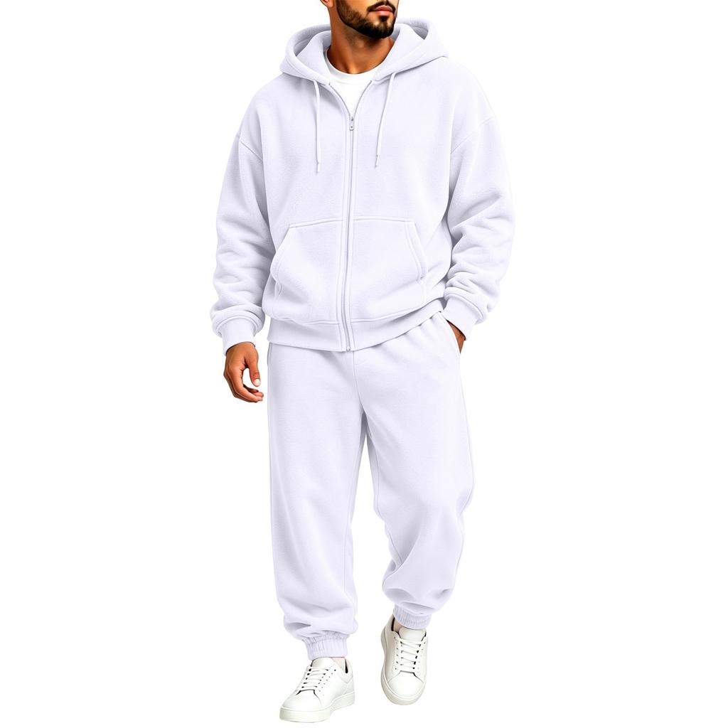 Men's Zip-Up Hoodie and Pants Set Loose Track Suit for Fall Winter