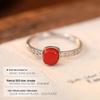 Banyan Tree S925 Silver Cinnabar Red Ring: Retro Chinese Luxury Hollow Design for Women