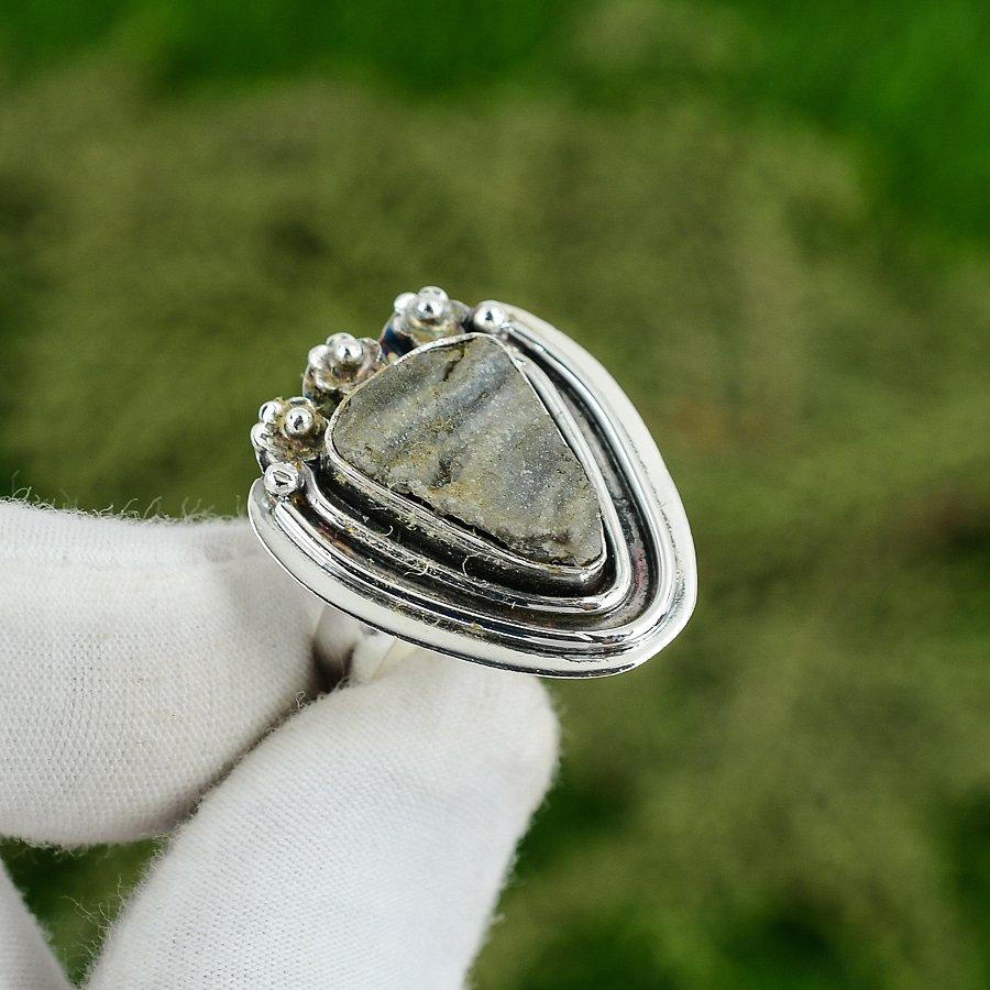 Natural Desert Rose Druzy Statement Adjustable Ring 925 Silver For Women Adjustable