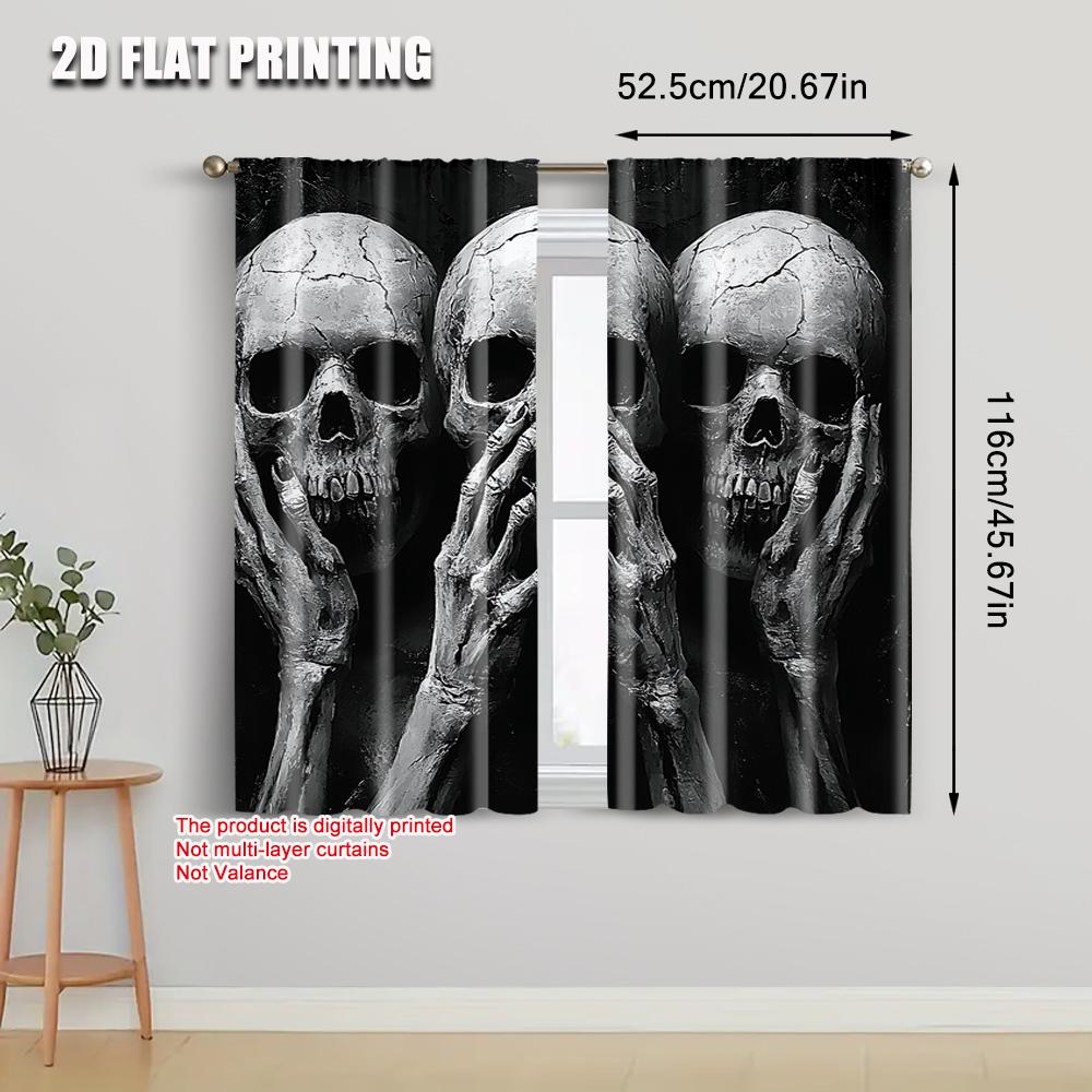 2 ks   Závěsy Rolety 2D potisk Černá lebka Potisk 100% Polyester (bez tyče) Věci na úklid Použití do ložnice