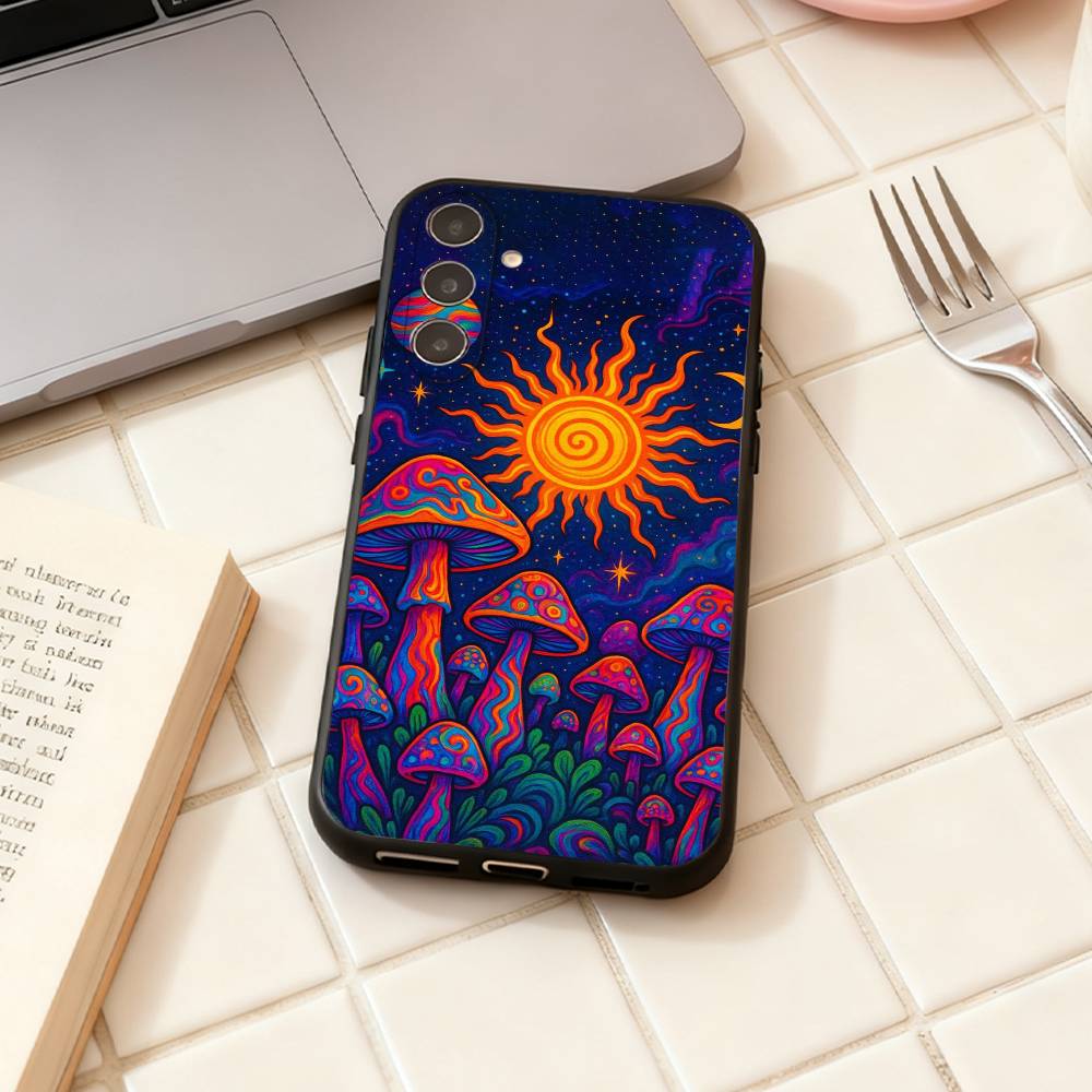 Trippy Psychedelic Mushrooms phone Case For Samsung Galaxy A73,A72,A71,A70,A53,A52,A51,Others Soft Black Shell