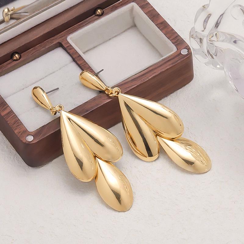 Exaggerated Geometric Metal Water Drop Earrings for Women - Trendy European & American Design