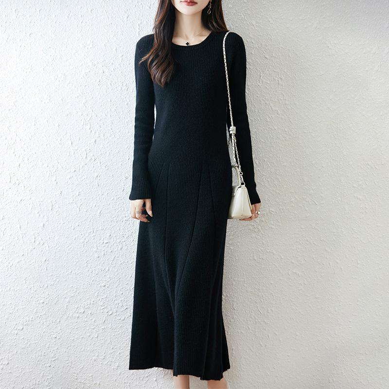 Women Sweater Dress 100% Wool MODERN NEW SAGA O-neck Knit Long Pullover Winter Jumpers Wool Long Dress Female