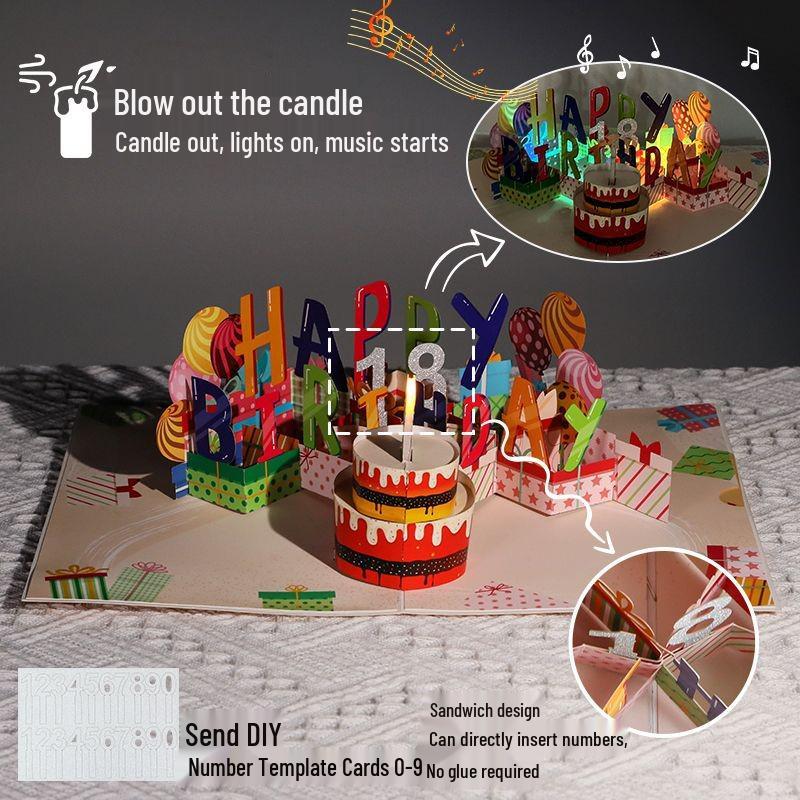 3D Custom Music Birthday Card with Recording, Handmade Gift Message "Add Oil"