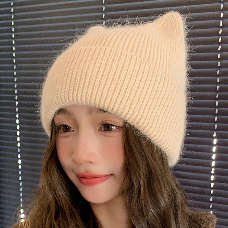 Nouveau Chapeau Chaud en Laine Chapeau Pull Oreilles de Chat pour Femmes Chapeau Tricoté Chapeau en Laine Hiver Chapeaux d'Hiver pour Femmes, Bonnets pour Femmes, Chapeaux pour Femmes Hiver