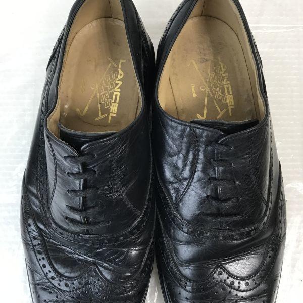 Vintage/LANCEL POLO CUP/Leather Full Brogue Wingtip Shoes/24.5/Black/BLACK/Closed Lacing Business Dress Shoes(USED)