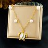 DIEYURO 316L Stainless Steel White Dripping Oil Animal Turtle Pearl Pendant Necklace Lady Fashion Neck Chain Jewelry Gift