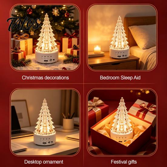 Multifunctional Audio Lamp Crystal-Like Christmas Tree Light, Wireless Music Player LED Table Centerpiece Decorative Night Light for Bedroom