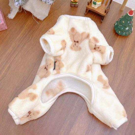 Yousheng Pet Jumpsuit Clothes Round Neck Soft Cartoon Bear Print Pet Plush Jumpsuit for Outdoor