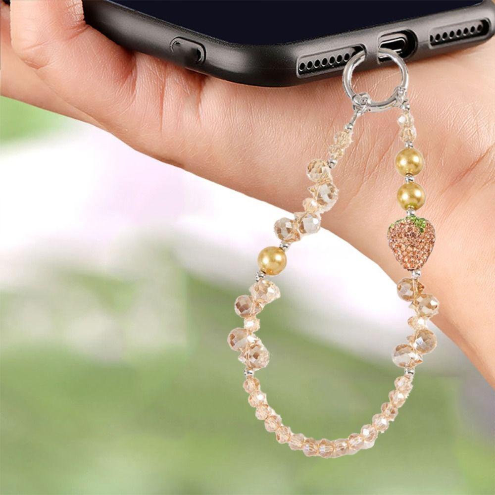 Short Bling Strawberry Phone Chain Anti-lost Pearl Mobile Phone Lanyard  Christmas Gifts