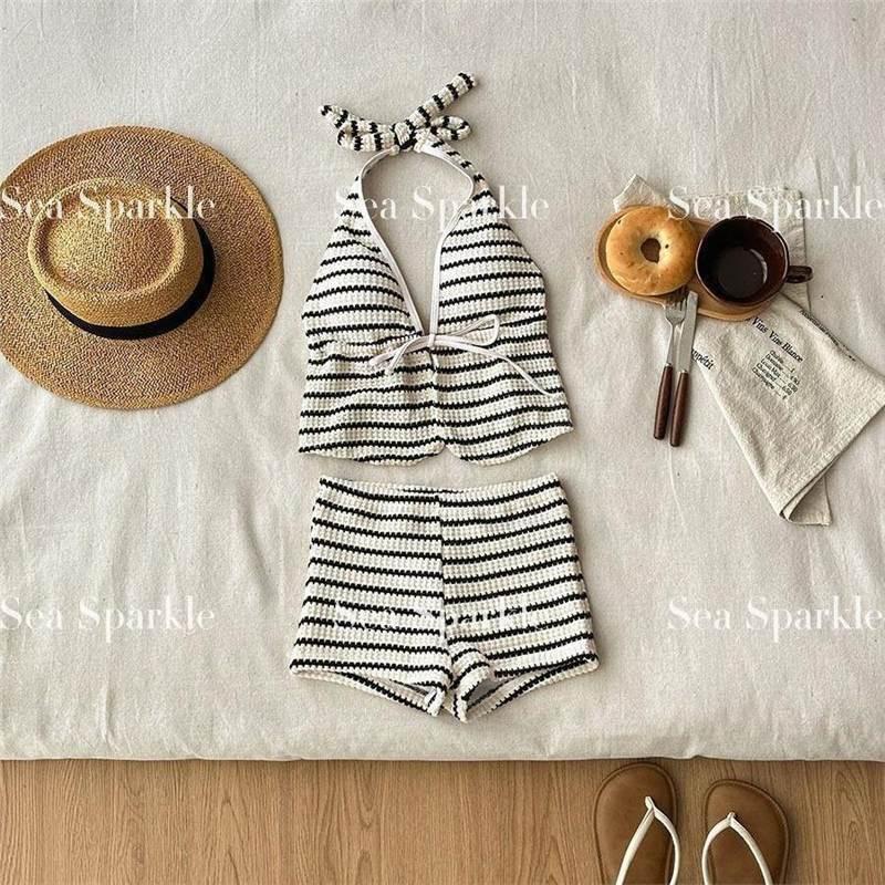 

Black White Button Ins Korean High-end Niche Hanging Neck Strap Split Vacation Swimsuit Sexy High Appearance Photo Shoot M