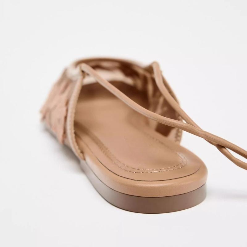 Fashion Embroidery Flower Design  Flat Sandals Women Breathable Mesh Lace Up Casual Shoes Elegant Shallow Zapatos De Mujer