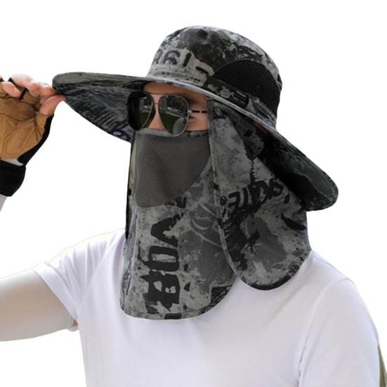

Мужская рыбацкая шляпа с передней крышкой, большими полями, полой сеткой, камуфляжным принтом, защитой от ультрафиолета и солнечного света, быстросохнущая, отличная воздухопроницаемость, на открытом воздухе темно-серого