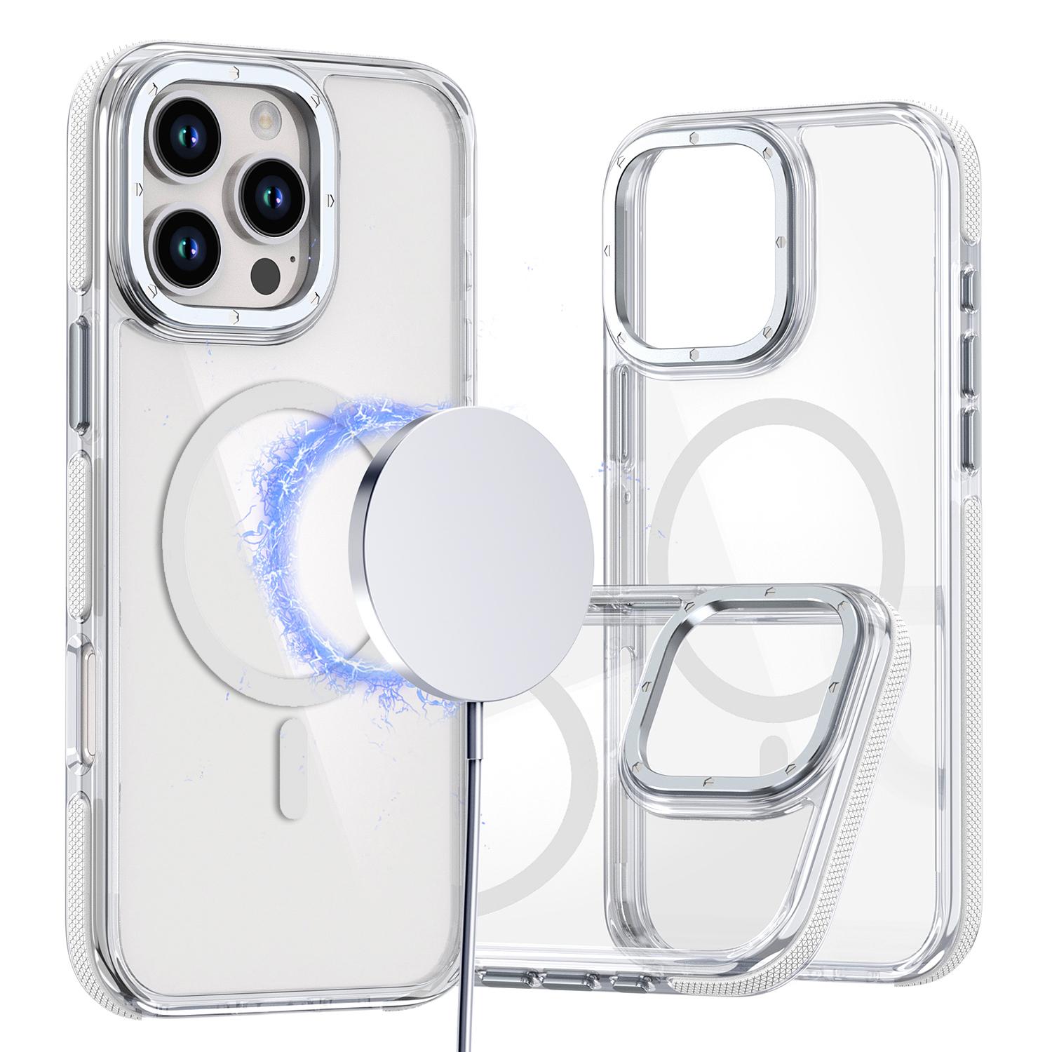 

For iPhone 16 Pro Case Anti-Drop Dual Color PC+TPU Transparent Phone Cover Compatible with MagSafe White