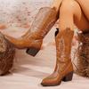 New Autumn‑Winter Embroidered Martin Boots, Block‑Heel Mid‑Calf Boots, European‑American Style Riding & Western Cowboy Boots