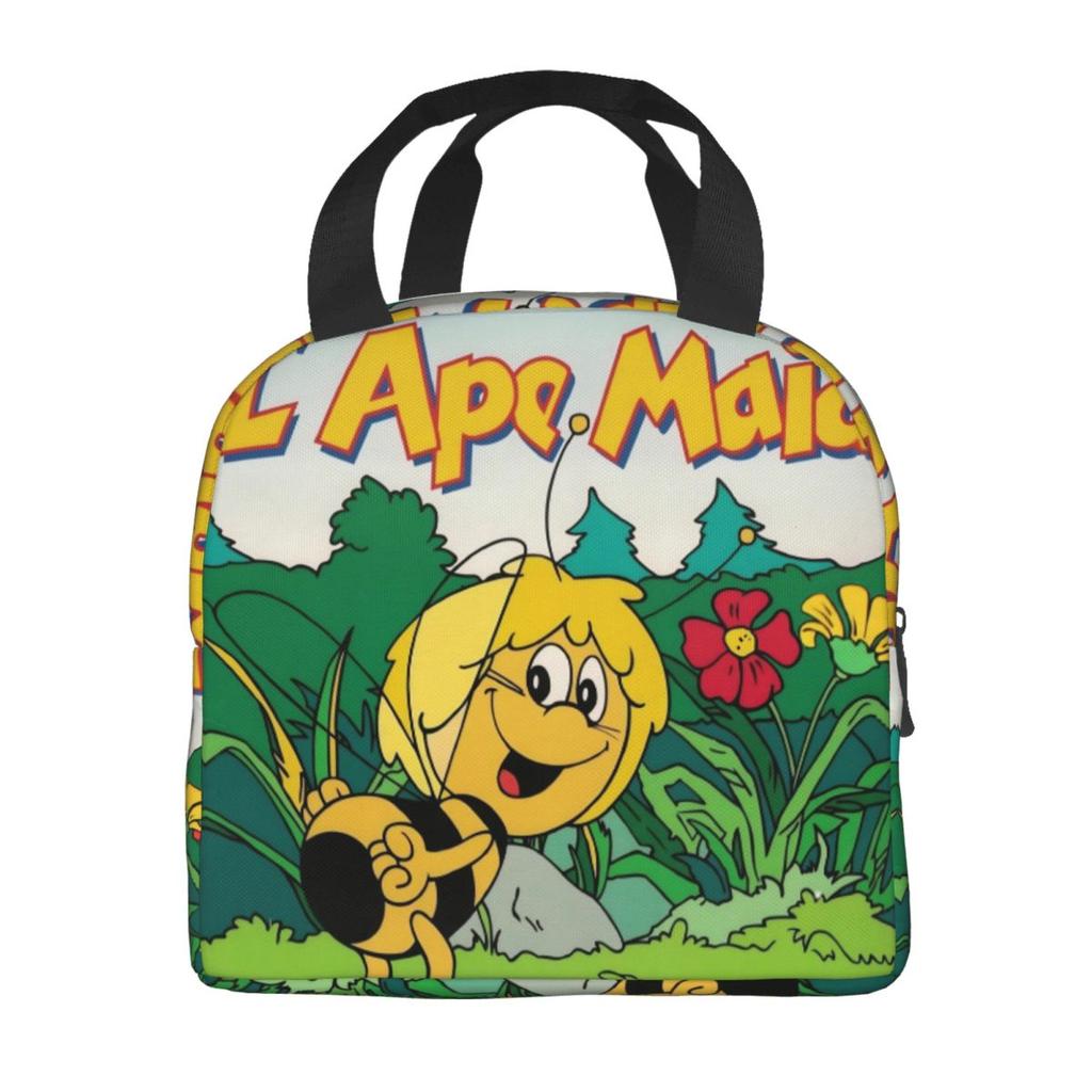 Maya The Bee With Flowers Cartoon Insulated Lunch Bags Food Bag Portable Thermal Cooler Lunch Boxes For Picnic