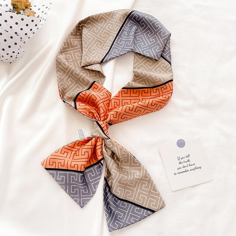 Spring and Autumn New Korean Decorative Slim Long Silk Scarf for Women, Small Neck Scarf, Ribbon Binding, Bag Strap, Headband, Winter Warm Scarf