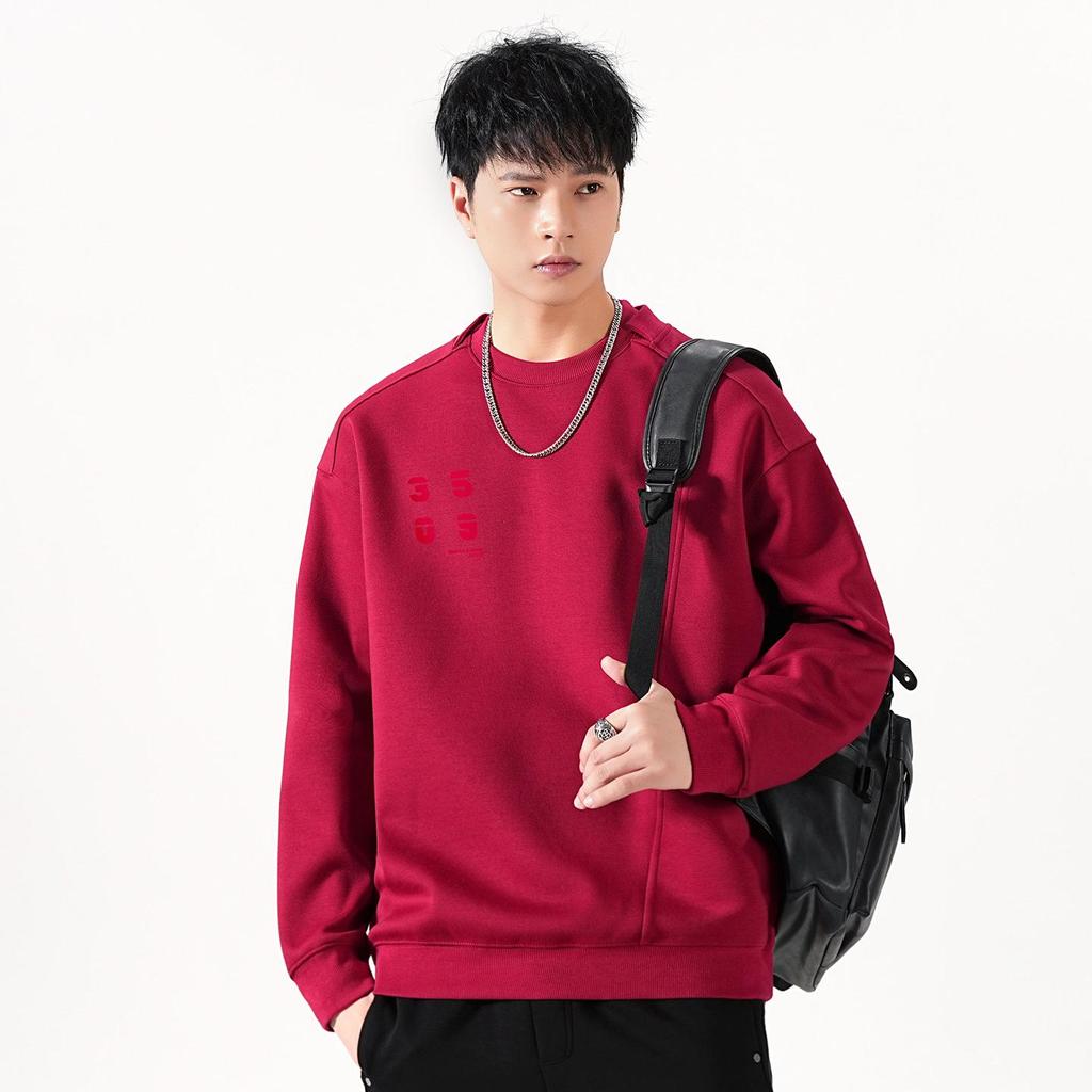 Men's Autumn Heavyweight Minimalist Double-Layer Collar Sweatshirt - Japanese Style, Spliced Round Neck, Trendy Loose Fit