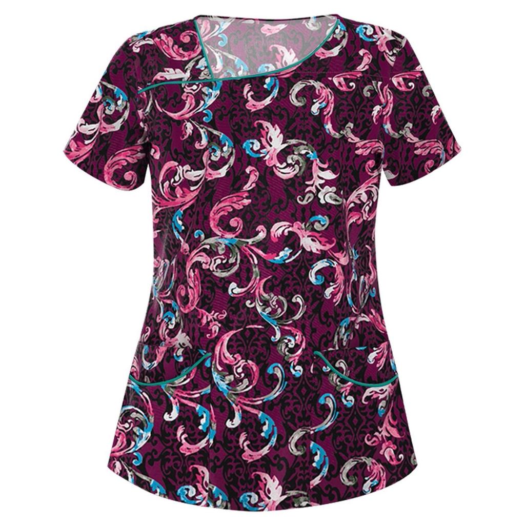 Women Short Sleeve V-neck Tops Working Uniform Blouse