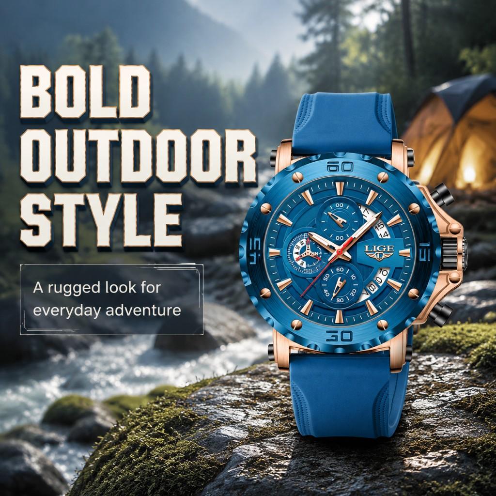 LIGE New Sport Chronograph Mens Watches Top Brand Luxury Full Steel Quartz Clock Waterproof Big Dial Watch Men Montre Homme