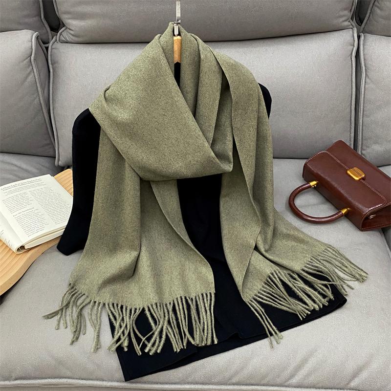Winter Warm Women Scarf Cashmere Solid Color Shawls Thick Neckerchief Hijab Wraps Tassls Pashmina Foulard Headband