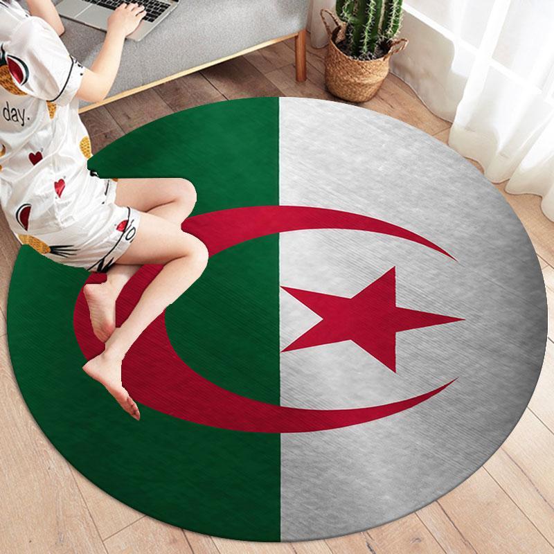 Algeria National Football Team Round Area Rug,Carpet Rug for Living Room Bedroom Sofa Playroom Decor,Non-slip Floor Mat