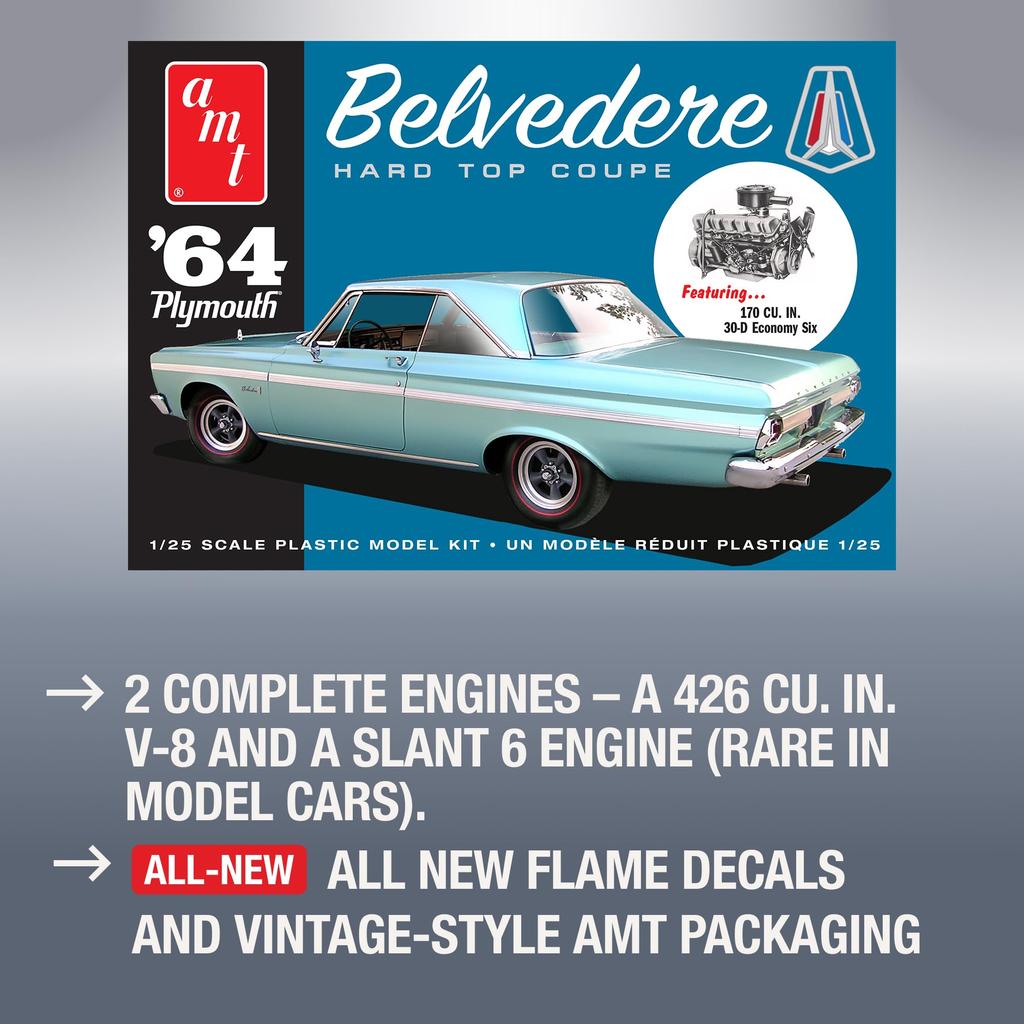 AMT 1/25 Scale 1964 Plymouth Beldia with Straight-6 Engine Plastic Model Kit AMT1188