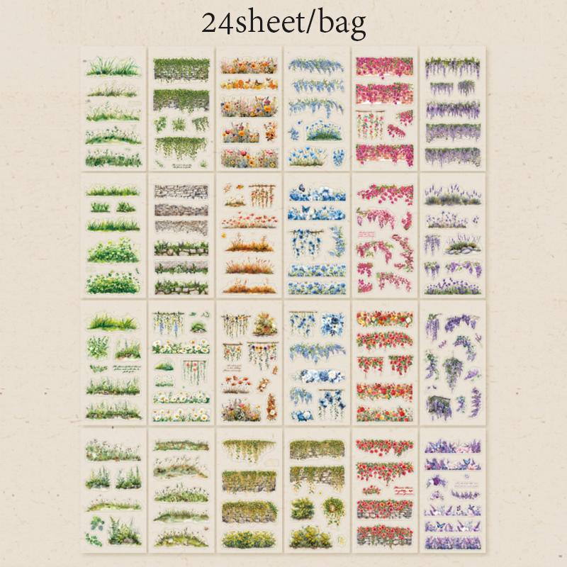 

24Sheets/bag Stickers Flower and Plant Blooming Decoration Stickers DIY Scrap Book Accessories Collage Album Diary Decoration