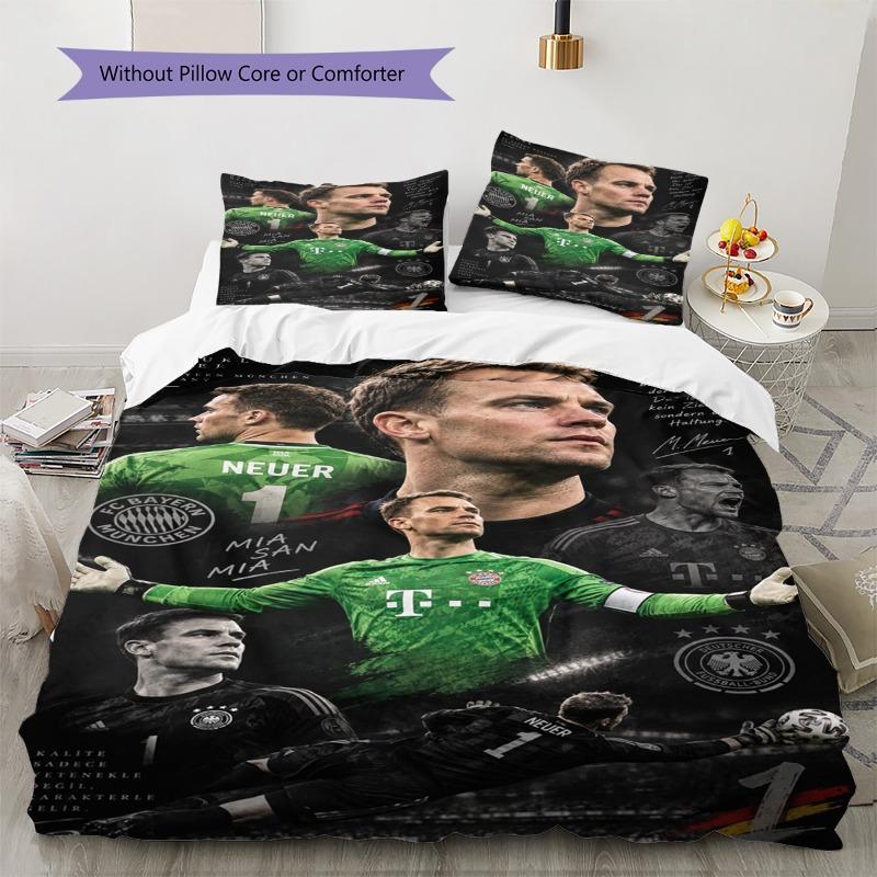 Manuel Neuer Fußball Collage Bettwäsche Set, Fußballtorwart Porträt Bettbezug, 3-teiliges Bettwäsche-Set mit 2 Kissenbezügen für Schlafzimmer Dekor, Ohne Bettdecke