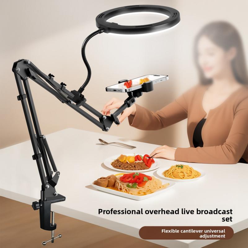 Светодиодная кольцевая лампа для прямой трансляции с гибким держателем для телефона для съемки, записи, селфи чёрный